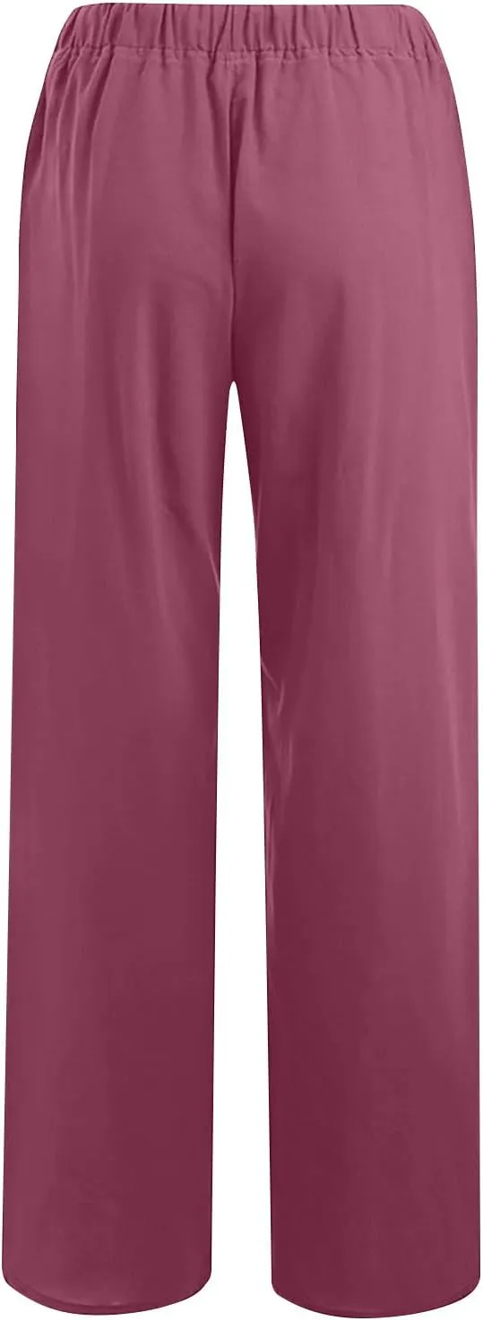 Wide Leg Palazzo Pants for Women 2025 Summer Casual Beach Pant Loose Fit Drawstring Flowy Lounge Trousers with Pocket