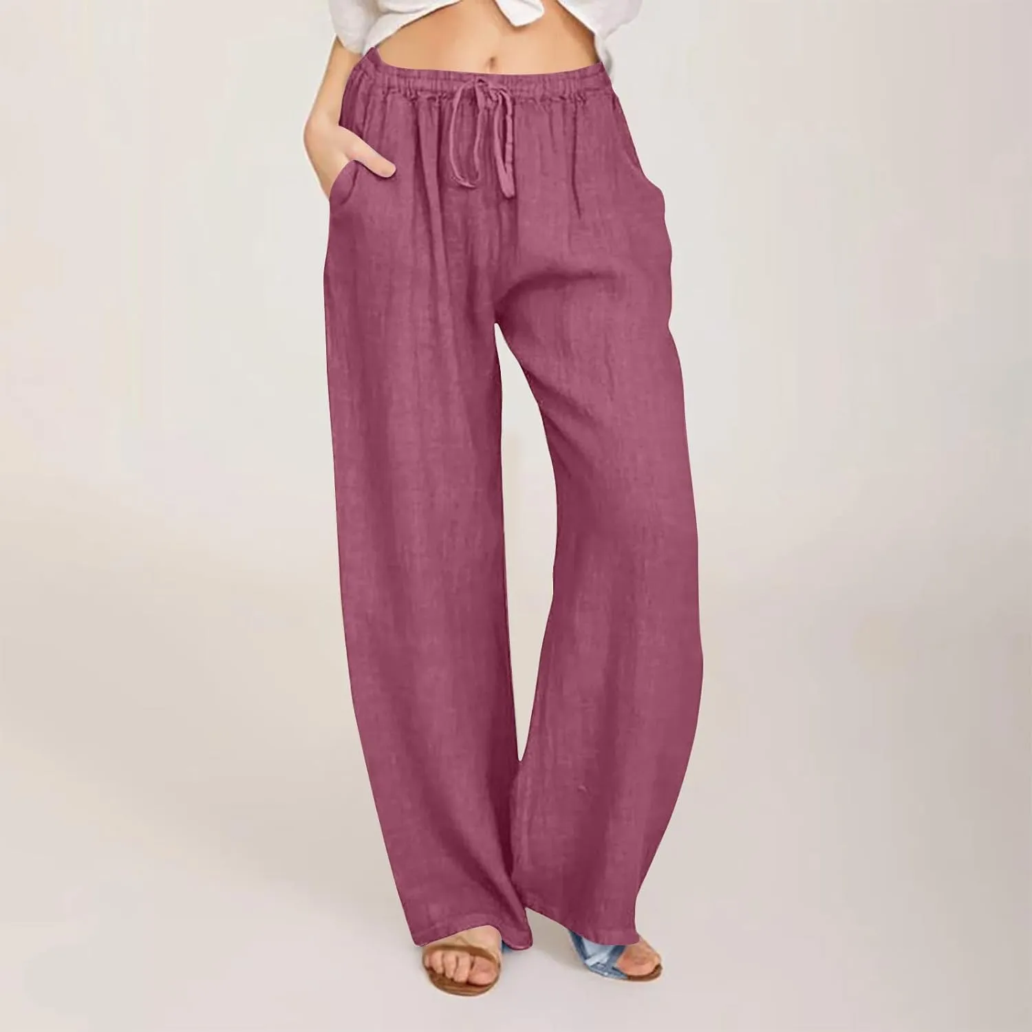 Wide Leg Palazzo Pants for Women 2025 Summer Casual Beach Pant Loose Fit Drawstring Flowy Lounge Trousers with Pocket