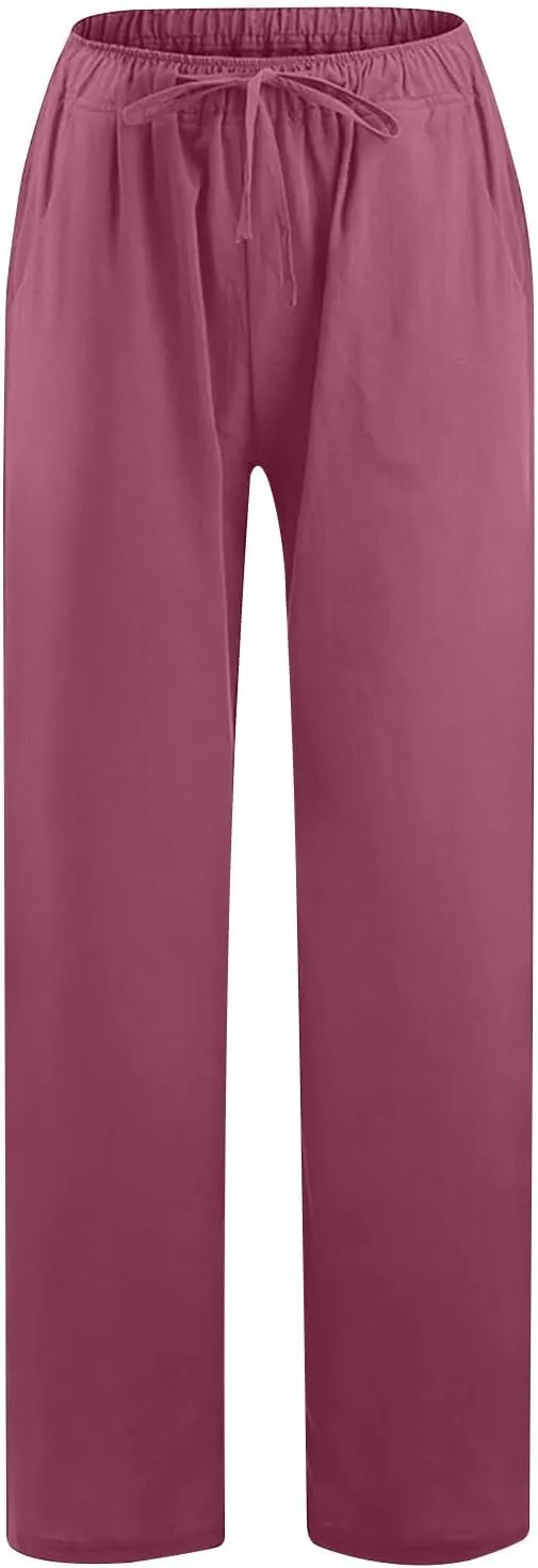 Wide Leg Palazzo Pants for Women 2025 Summer Casual Beach Pant Loose Fit Drawstring Flowy Lounge Trousers with Pocket