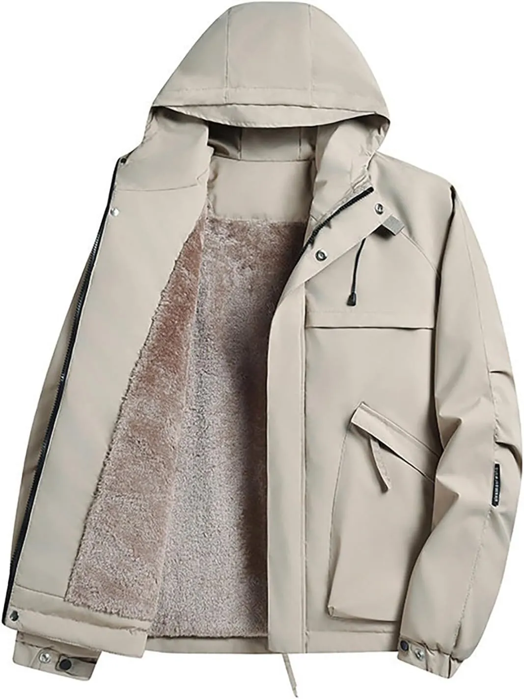 Windbreaker Jackets for Men Waterproof Lightweight Hooded Softshell Sherpa Lined Jacket Travel Jacket with Pocket