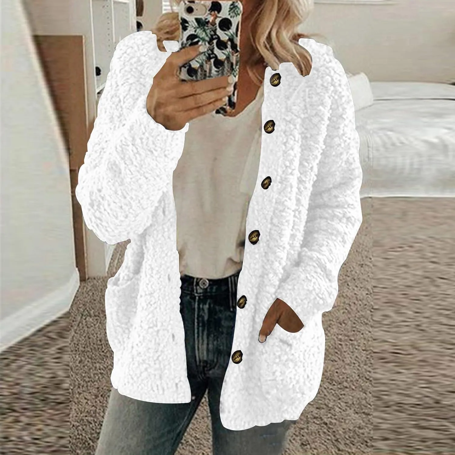 Winter Coats for Women 2024 Soft Fleece Jacket Fuzzy Sherpa Open Front Cardigan Fleece Jacket Winter Warm Casual Coats