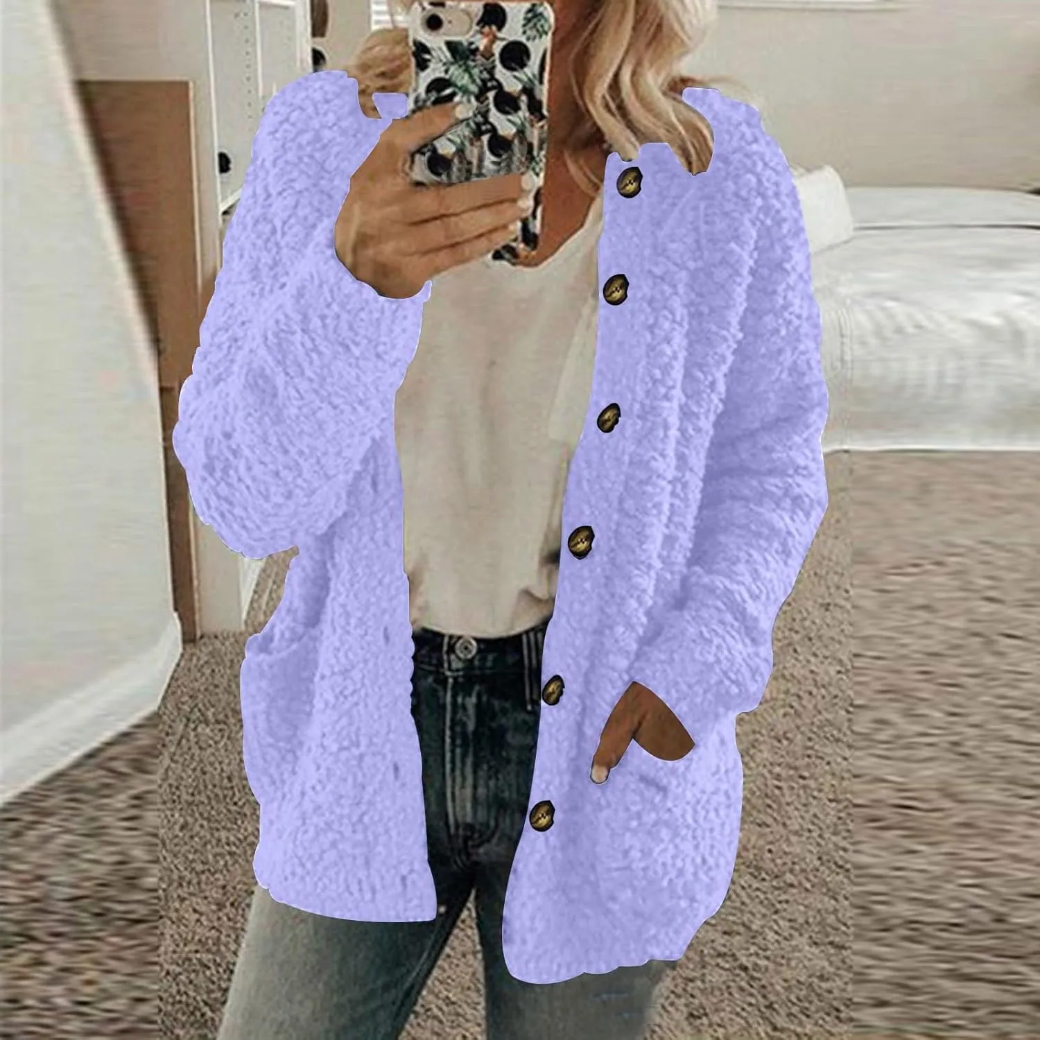 Winter Coats for Women 2024 Soft Fleece Jacket Fuzzy Sherpa Open Front Cardigan Fleece Jacket Winter Warm Casual Coats
