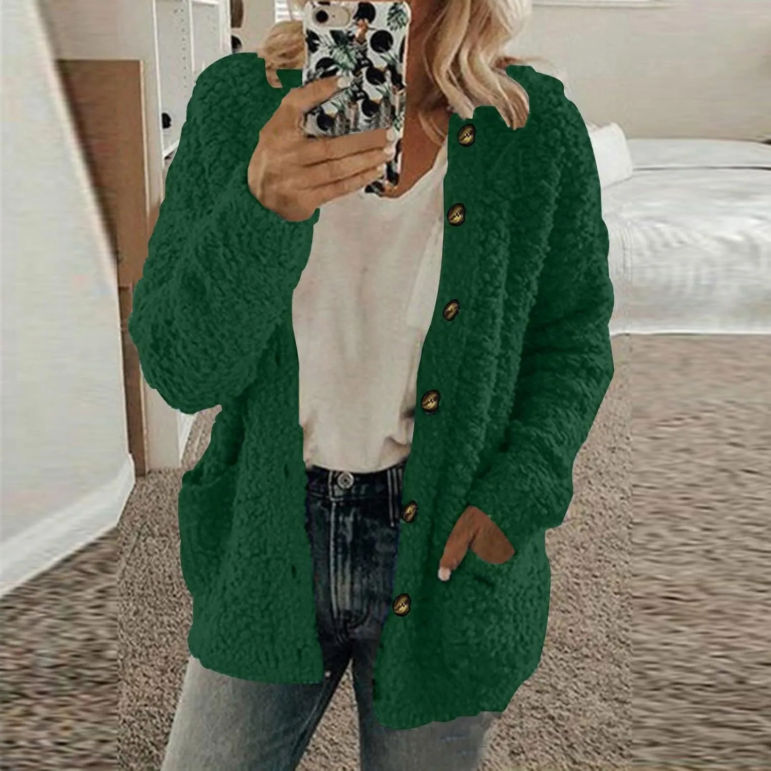 Winter Coats for Women 2024 Soft Fleece Jacket Fuzzy Sherpa Open Front Cardigan Fleece Jacket Winter Warm Casual Coats