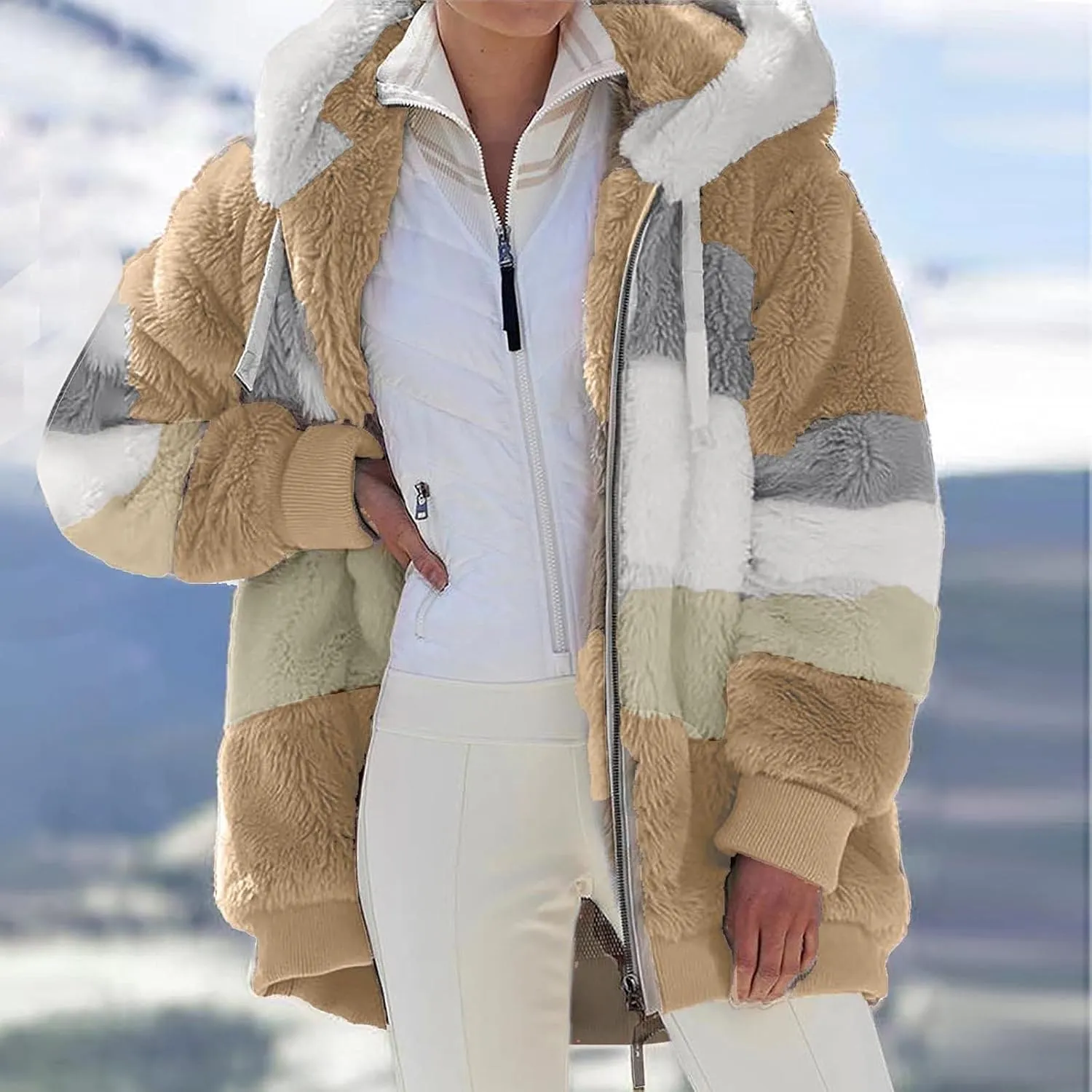 Winter Fashion Coats for Women Warm Coats Casual Fuzzy Fleece Sherpa Jackets Hoodies Pullover Plus Size Jacket