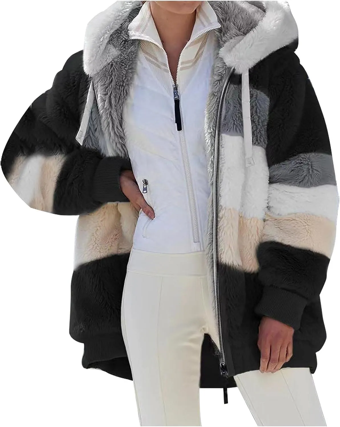 Winter Fashion Coats for Women Warm Coats Casual Fuzzy Fleece Sherpa Jackets Hoodies Pullover Plus Size Jacket