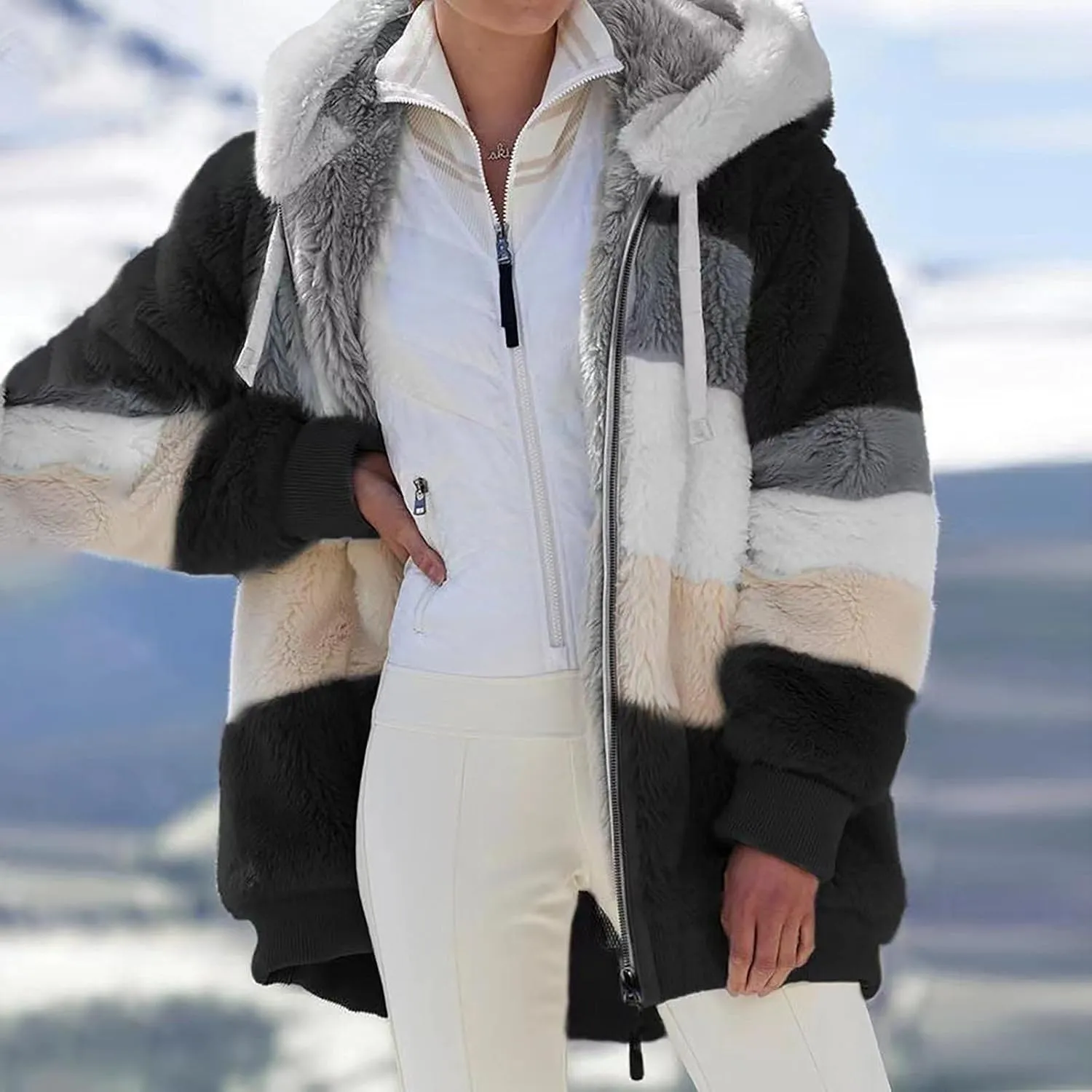 Winter Fashion Coats for Women Warm Coats Casual Fuzzy Fleece Sherpa Jackets Hoodies Pullover Plus Size Jacket