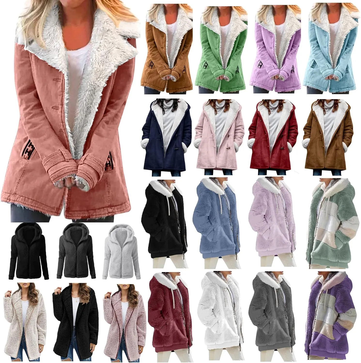 Winter Fashion Coats for Women Warm Coats Casual Fuzzy Fleece Sherpa Jackets Hoodies Pullover Plus Size Jacket