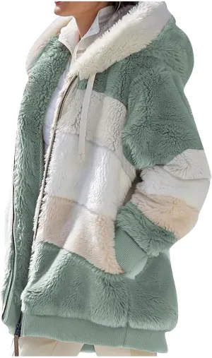 Winter Fashion Coats for Women Warm Coats Casual Fuzzy Fleece Sherpa Jackets Hoodies Pullover Plus Size Jacket