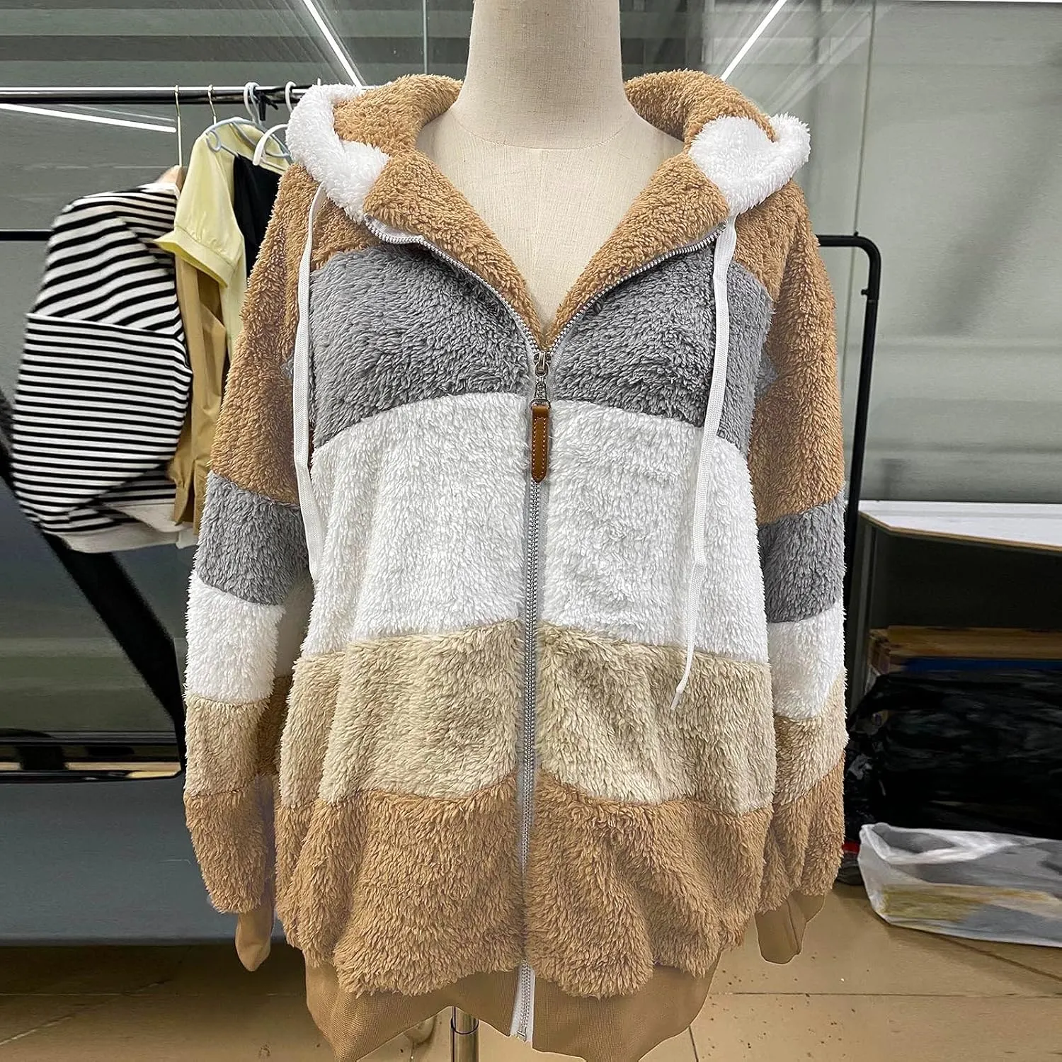 Winter Fashion Coats for Women Warm Coats Casual Fuzzy Fleece Sherpa Jackets Hoodies Pullover Plus Size Jacket
