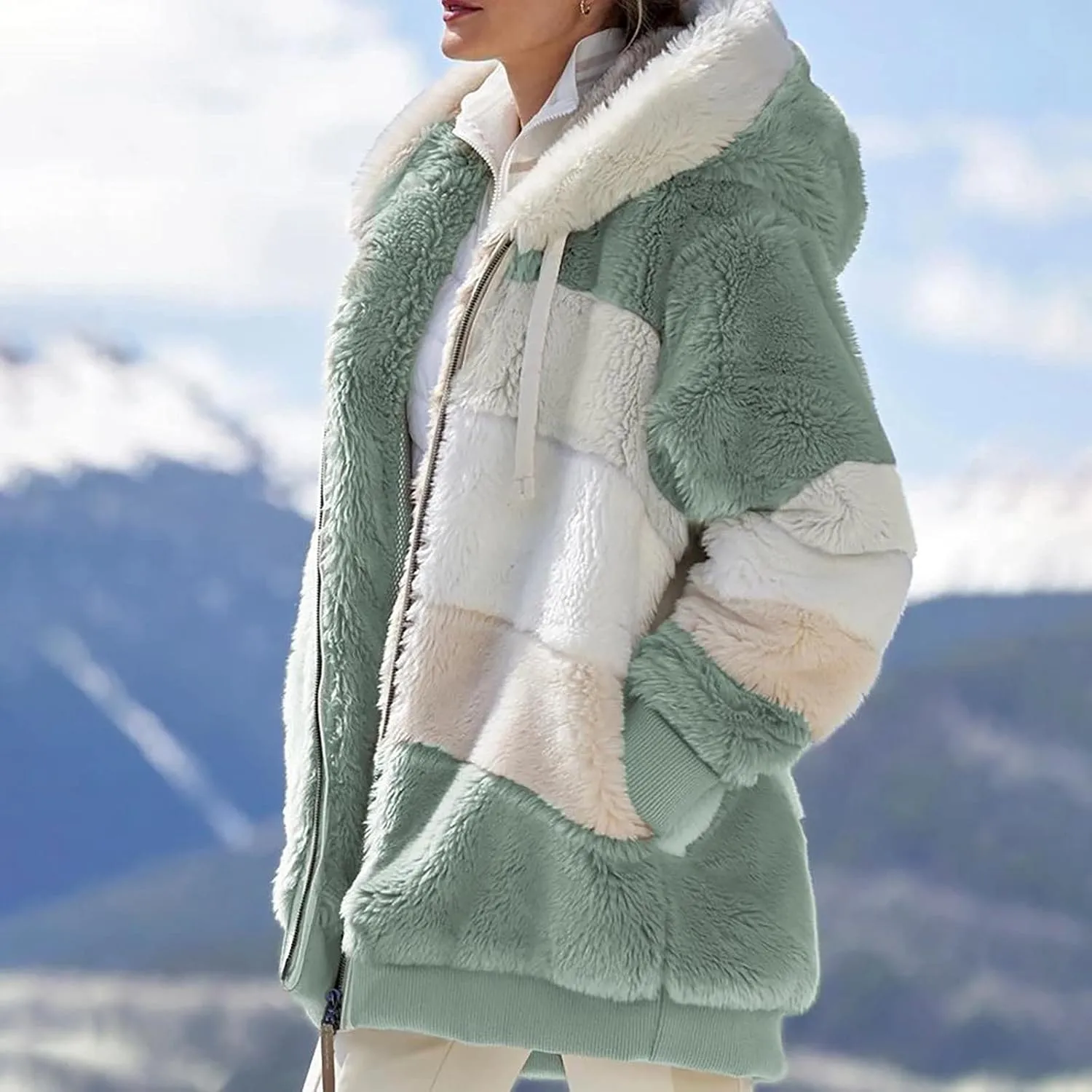 Winter Fashion Coats for Women Warm Coats Casual Fuzzy Fleece Sherpa Jackets Hoodies Pullover Plus Size Jacket