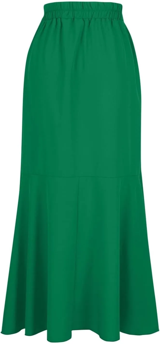 Women 2025 Summer Spring Long Skirts Dress Elastic Waist Split Ruffle High Low Maxi Skirt Elegant Dresses