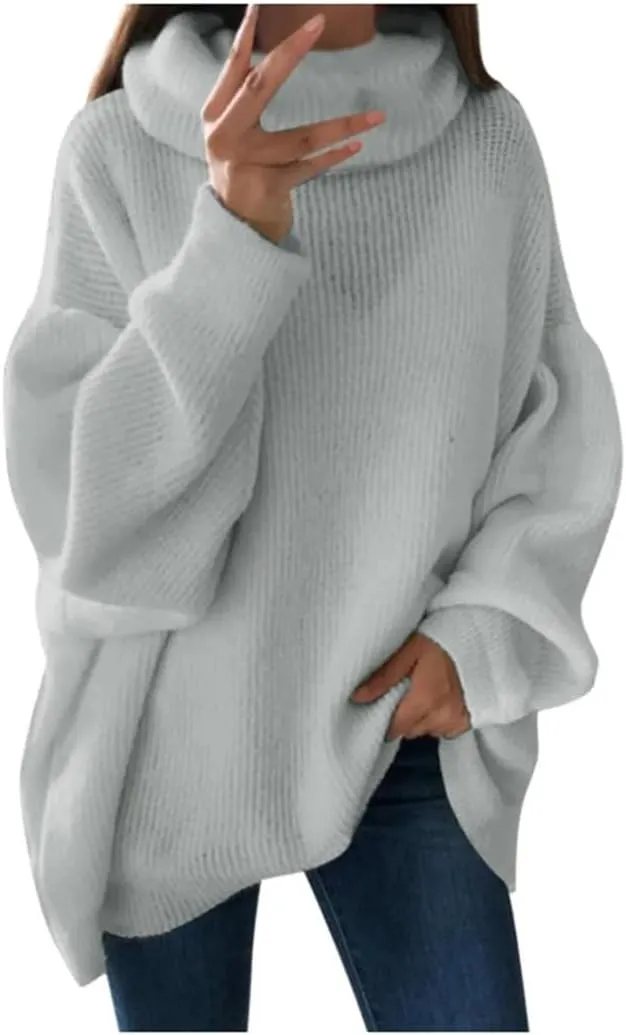 Women Autumn and Winter Turtleneck Sweater Oversized Warm Knitted Pullovers Casual Loose Long Sleeve Tops