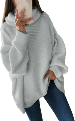 Women Autumn and Winter Turtleneck Sweater Oversized Warm Knitted Pullovers Casual Loose Long Sleeve Tops