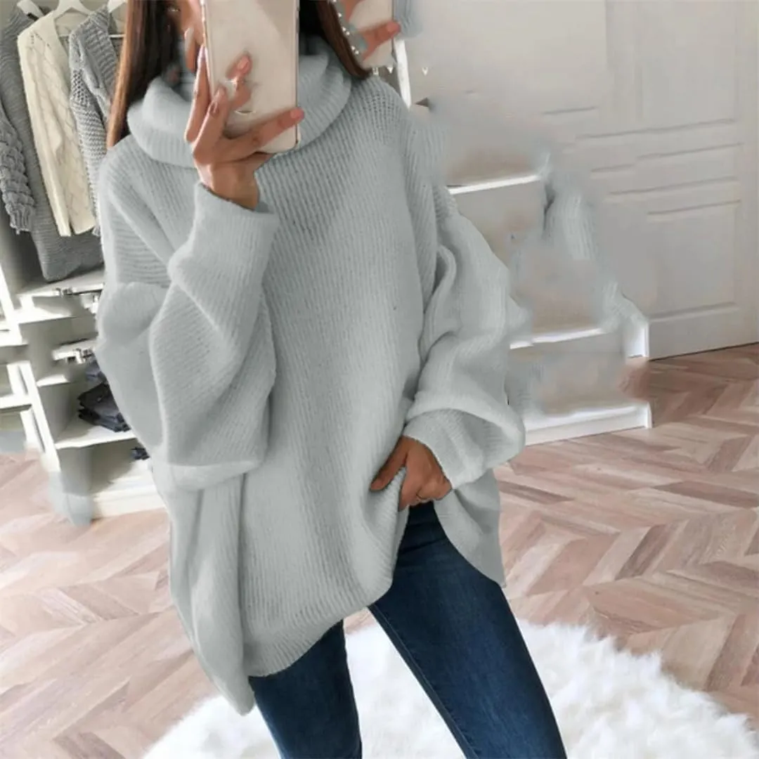 Women Autumn and Winter Turtleneck Sweater Oversized Warm Knitted Pullovers Casual Loose Long Sleeve Tops