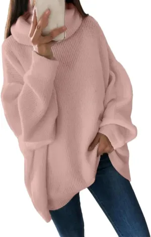 Women Autumn and Winter Turtleneck Sweater Oversized Warm Knitted Pullovers Casual Loose Long Sleeve Tops