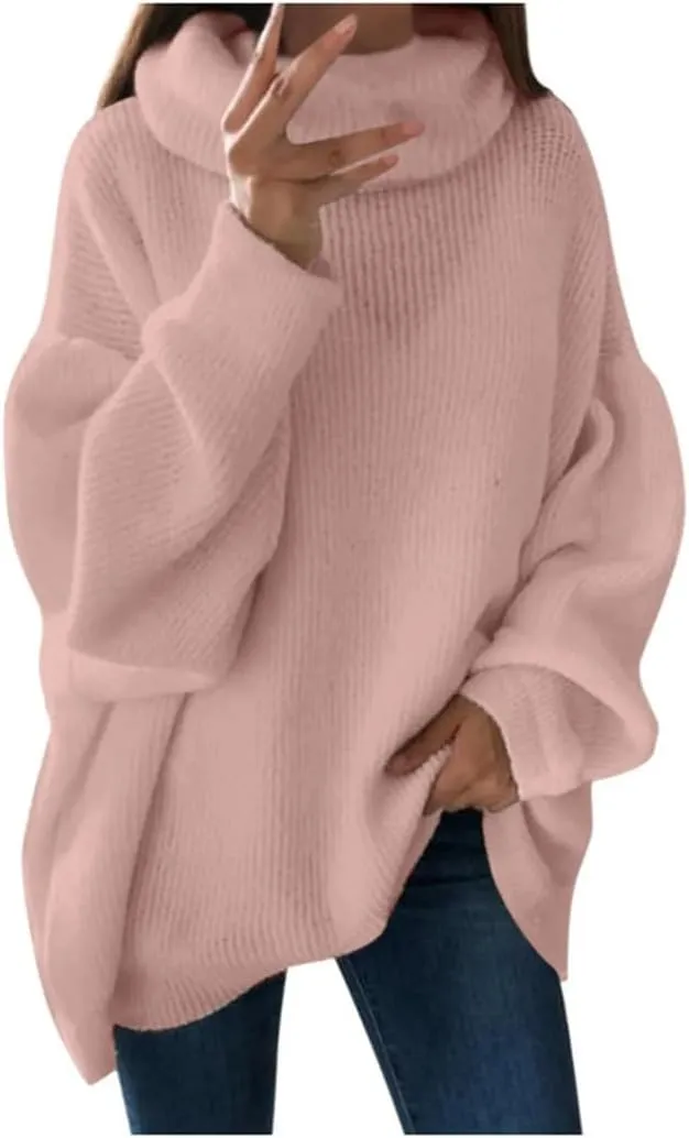 Women Autumn and Winter Turtleneck Sweater Oversized Warm Knitted Pullovers Casual Loose Long Sleeve Tops