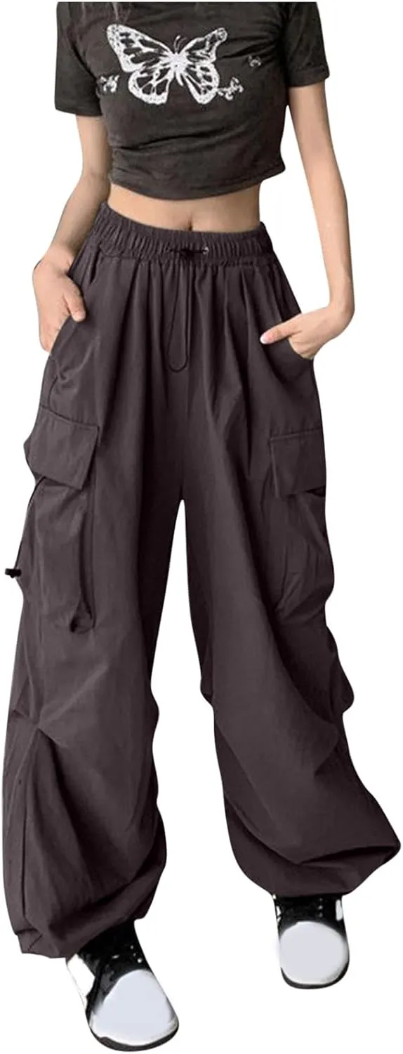 Women Retro Cargo Pants Baggy Y2k Multi Pockets High Waist Loose Straight Leg Joggers Pant Vintage Aesthetic Trousers