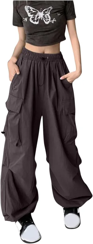 Women Retro Cargo Pants Baggy Y2k Multi Pockets High Waist Loose Straight Leg Joggers Pant Vintage Aesthetic Trousers