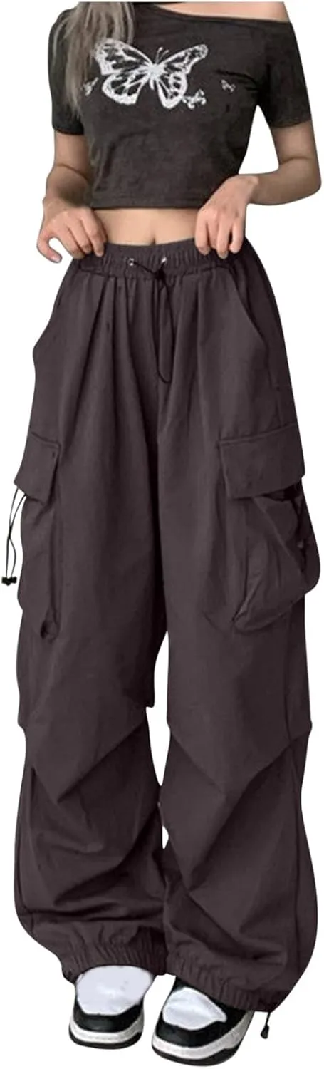 Women Retro Cargo Pants Baggy Y2k Multi Pockets High Waist Loose Straight Leg Joggers Pant Vintage Aesthetic Trousers