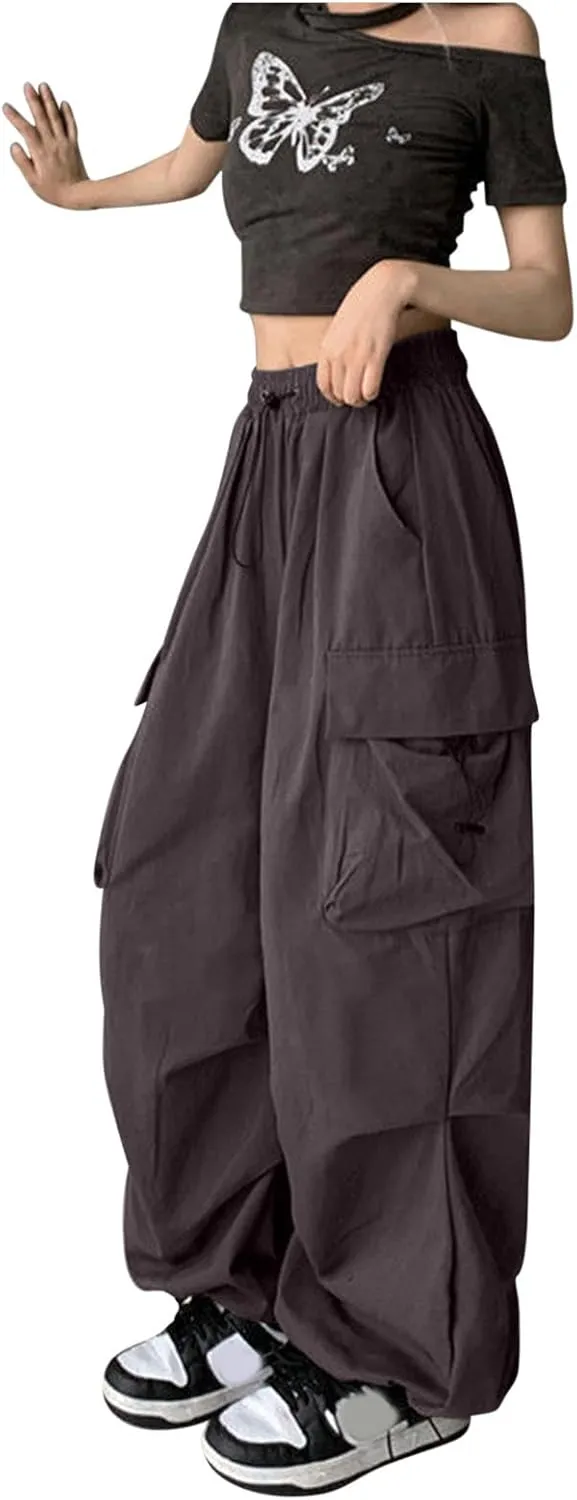 Women Retro Cargo Pants Baggy Y2k Multi Pockets High Waist Loose Straight Leg Joggers Pant Vintage Aesthetic Trousers