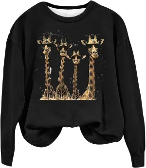 Women Sweatshirt Cute Giraffe Pullover Hoodie Long Sleeve Tops Pullover Y2k Crewneck Sweatshirts 2024