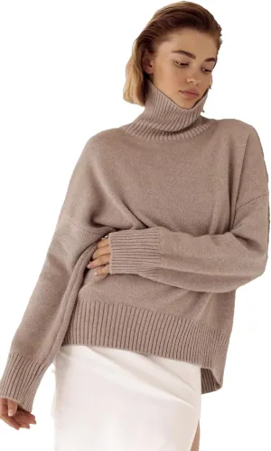 Women Thick Turtleneck Oversize Sweaters Winter Cashmere Cotton Blend Warm Knitted Pullovers Tops