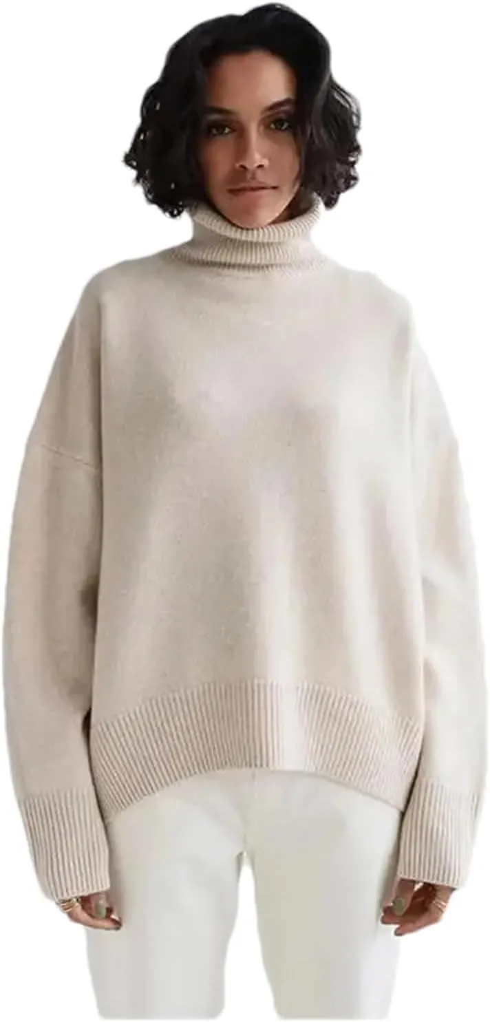 Women Thick Turtleneck Oversize Sweaters Winter Cashmere Cotton Blend Warm Knitted Pullovers Tops