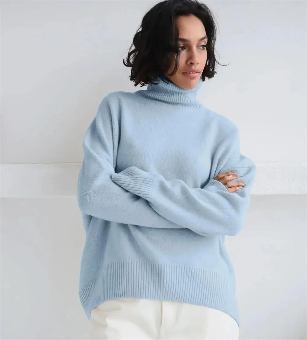 Women Thick Turtleneck Oversize Sweaters Winter Cashmere Cotton Blend Warm Knitted Pullovers Tops