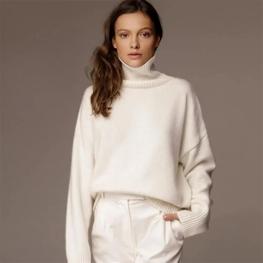 Women Thick Turtleneck Oversize Sweaters Winter Cashmere Cotton Blend Warm Knitted Pullovers Tops