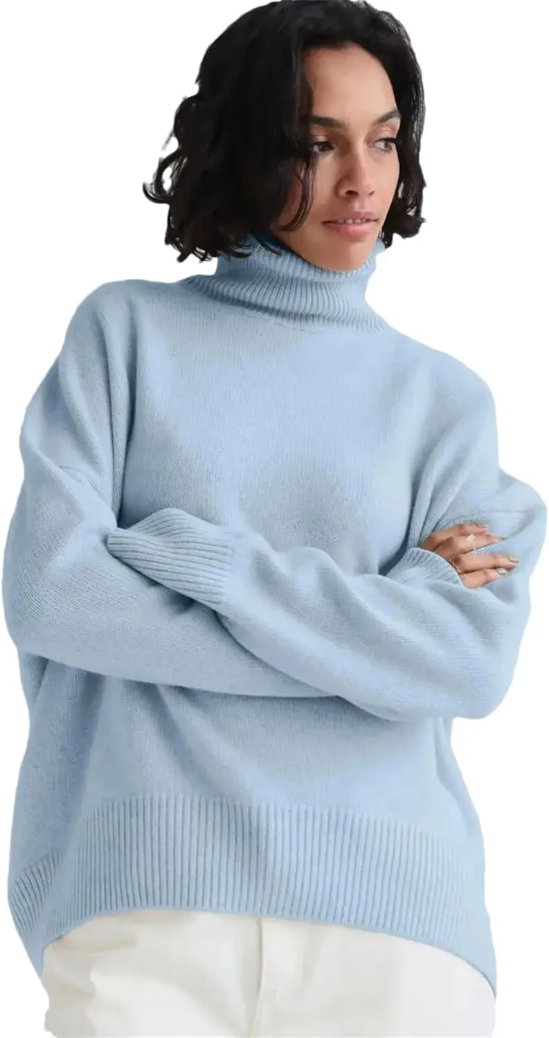 Women Thick Turtleneck Oversize Sweaters Winter Cashmere Cotton Blend Warm Knitted Pullovers Tops