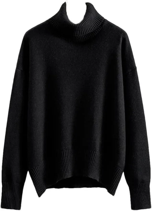 Women Turtleneck Sweater Autumn Winter Thick Warm Top Oversized Casual Loose Knitted Pullovers