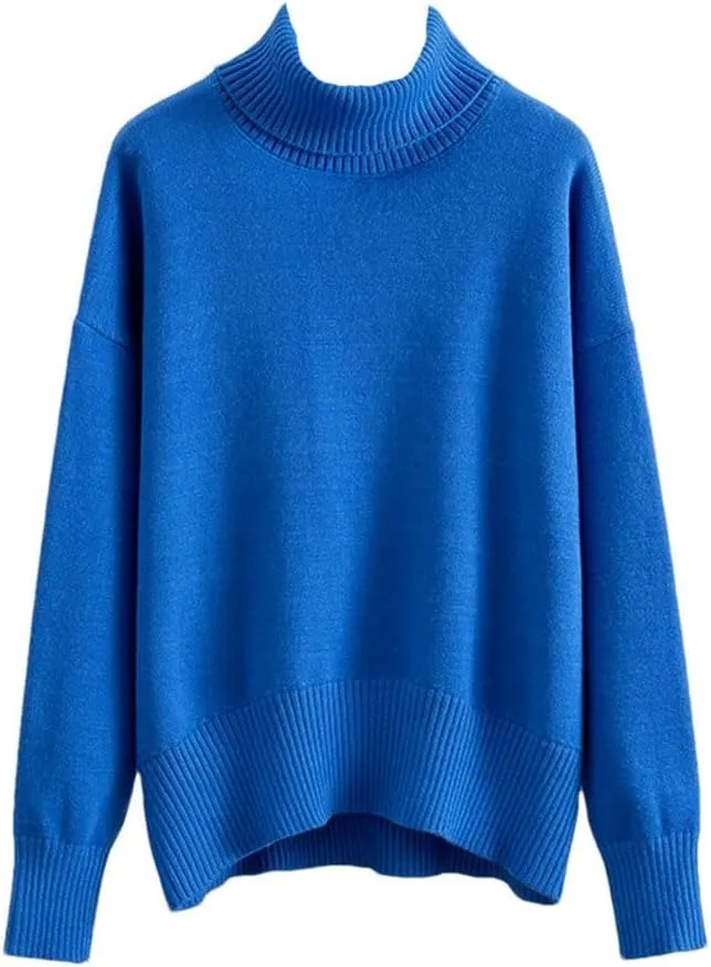Women Turtleneck Sweater Autumn Winter Thick Warm Top Oversized Casual Loose Knitted Pullovers