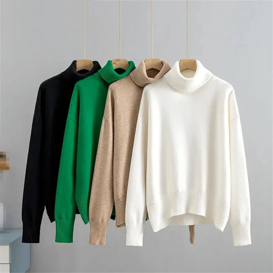 Women Turtleneck Sweater Autumn Winter Thick Warm Top Oversized Casual Loose Knitted Pullovers