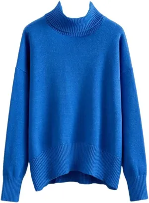 Women Turtleneck Sweater Autumn Winter Thick Warm Top Oversized Casual Loose Knitted Pullovers