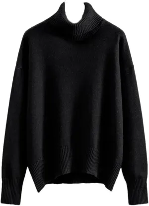 Women Turtleneck Sweater Autumn Winter Thick Warm Top Oversized Casual Loose Knitted Pullovers
