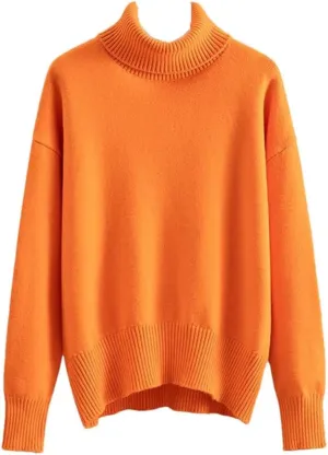 Women Turtleneck Sweater Autumn Winter Thick Warm Top Oversized Casual Loose Knitted Pullovers