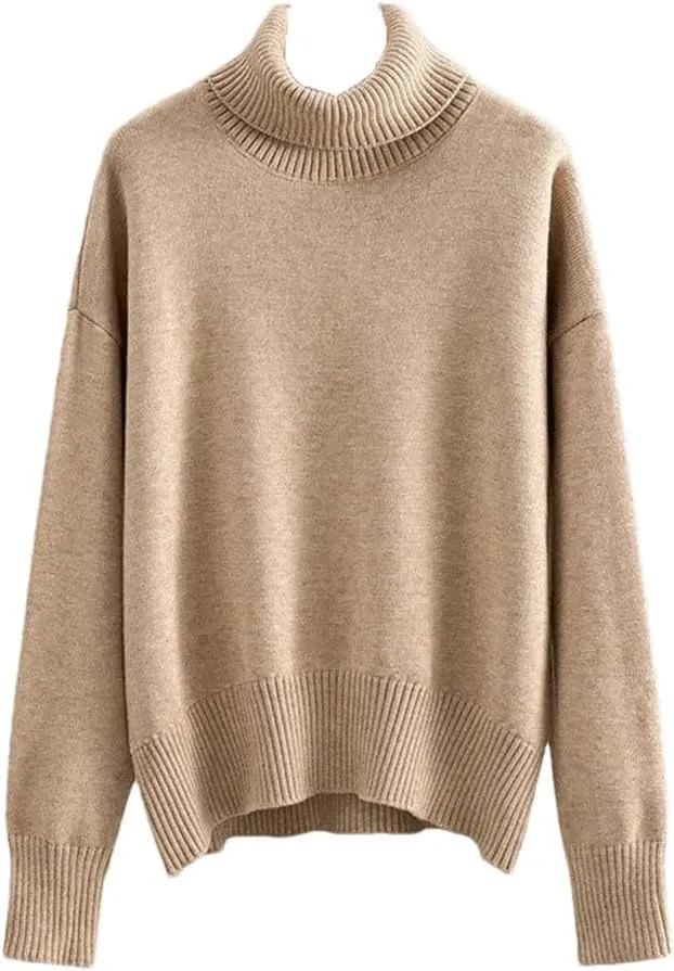 Women Turtleneck Sweater Autumn Winter Thick Warm Top Oversized Casual Loose Knitted Pullovers