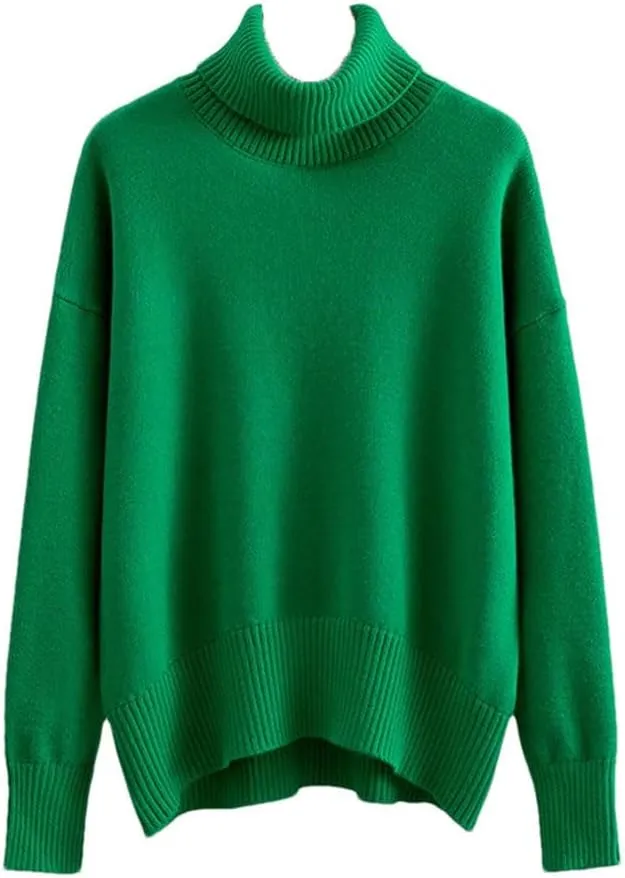 Women Turtleneck Sweater Autumn Winter Thick Warm Top Oversized Casual Loose Knitted Pullovers