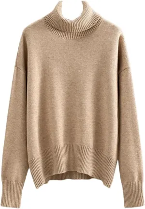 Women Turtleneck Sweater Autumn Winter Thick Warm Top Oversized Casual Loose Knitted Pullovers