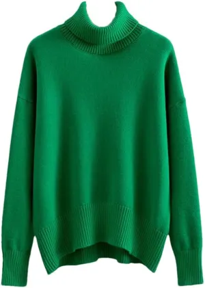 Women Turtleneck Sweater Autumn Winter Thick Warm Top Oversized Casual Loose Knitted Pullovers