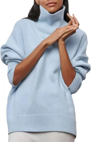 Women Turtleneck Sweater Oversize Long Sleeve Top Casual Loose Jumper White Thick Warm Knitted Pullovers for Women