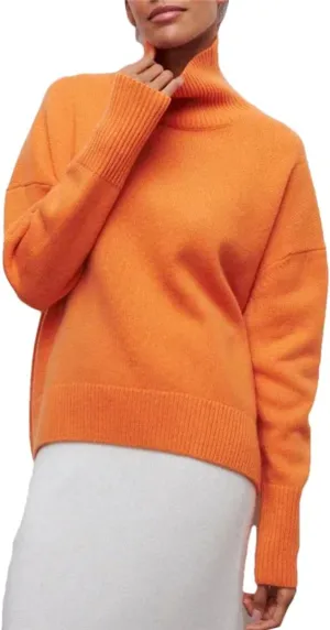 Women Turtleneck Sweater Oversize Long Sleeve Top Casual Loose Jumper White Thick Warm Knitted Pullovers for Women