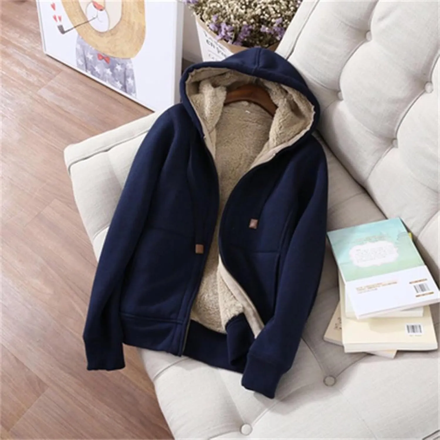 Womens 2 Piece Outfits Fleece Lined Sweatsuits Zip Up Sherpa Lined Hoodie Jacket Sweatpants Tracksuit Set with Pockets