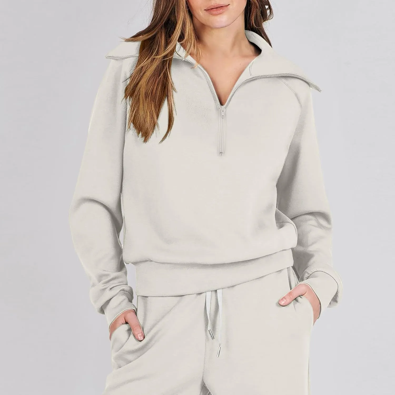 Womens 2 Piece Outfits Sweatsuit Set 2023 Fall Fashion Half Zip Sweatshirt Wide Leg Sweatpant Lounge Set Tracksuit
