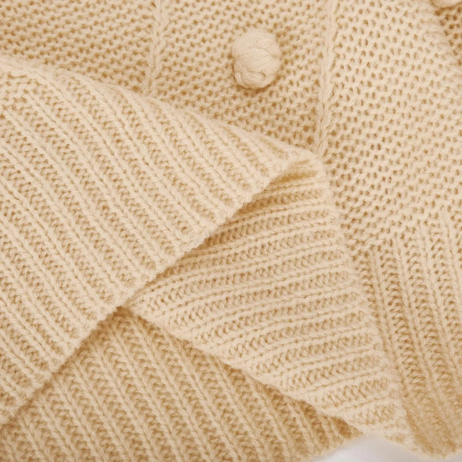 Womens 2023 Fall Trendy Sweaters Fashion Hairball Round-Neck Sweater Lantern Sleeves Knitted Pullovers Tops