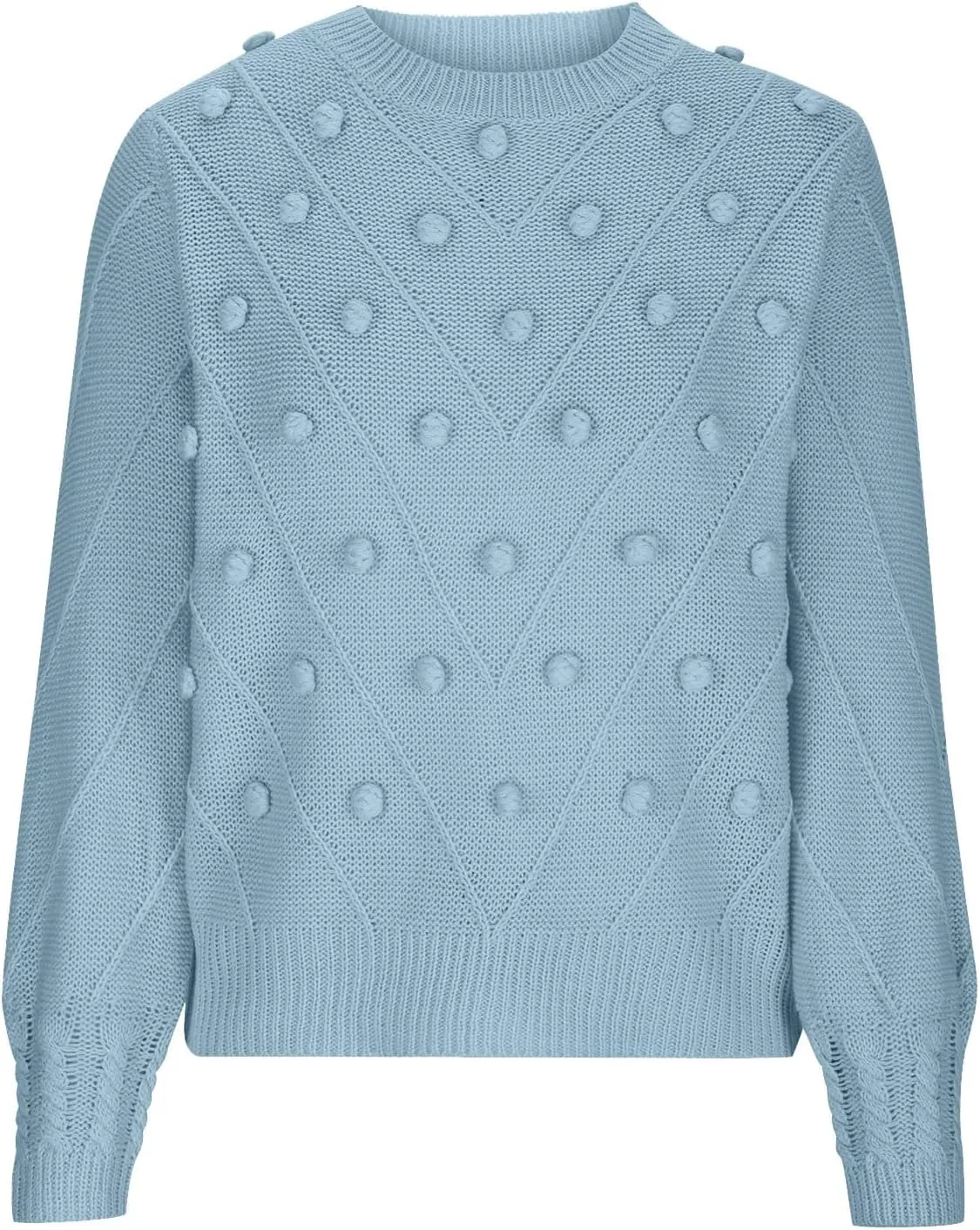 Womens 2023 Fall Trendy Sweaters Fashion Hairball Round-Neck Sweater Lantern Sleeves Knitted Pullovers Tops