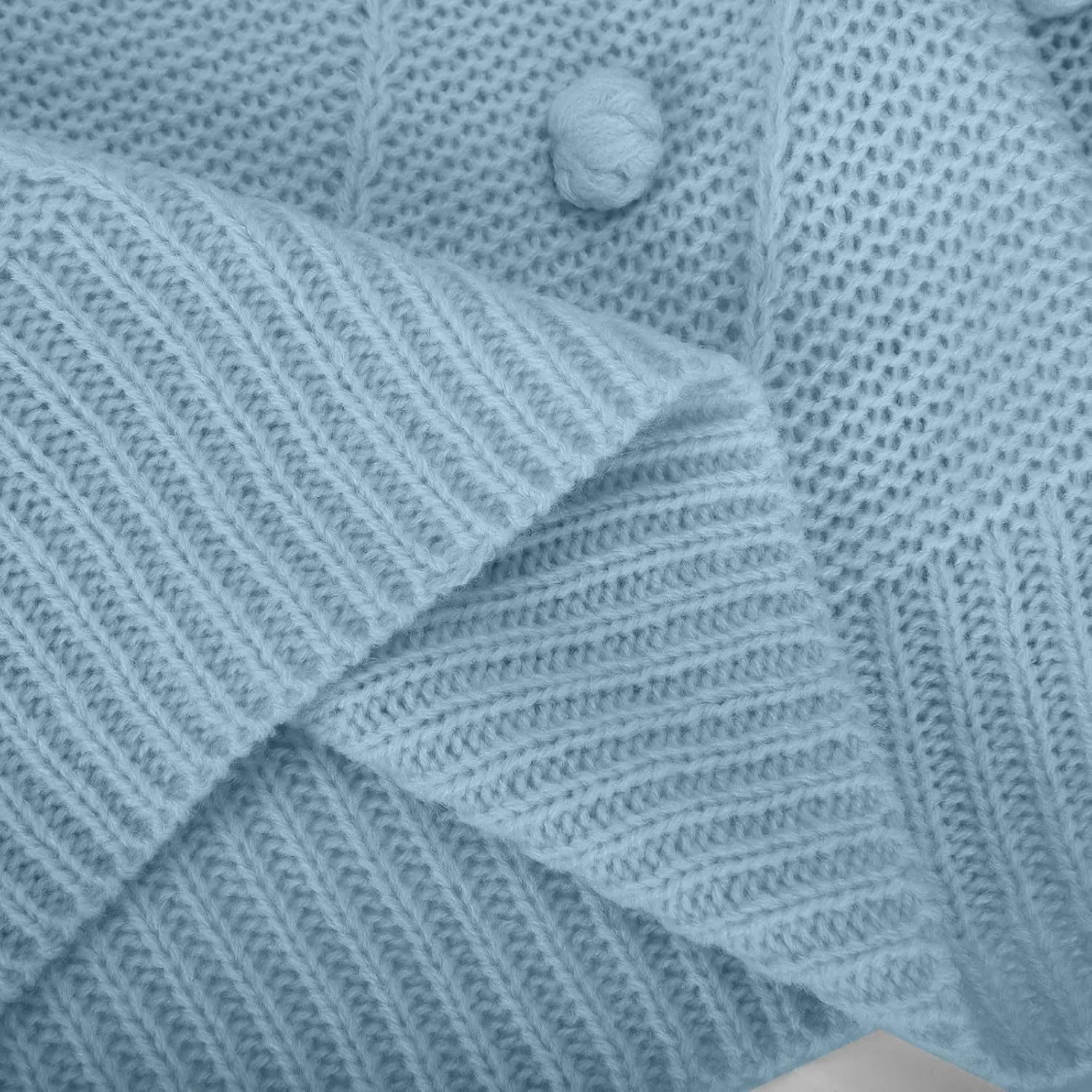 Womens 2023 Fall Trendy Sweaters Fashion Hairball Round-Neck Sweater Lantern Sleeves Knitted Pullovers Tops