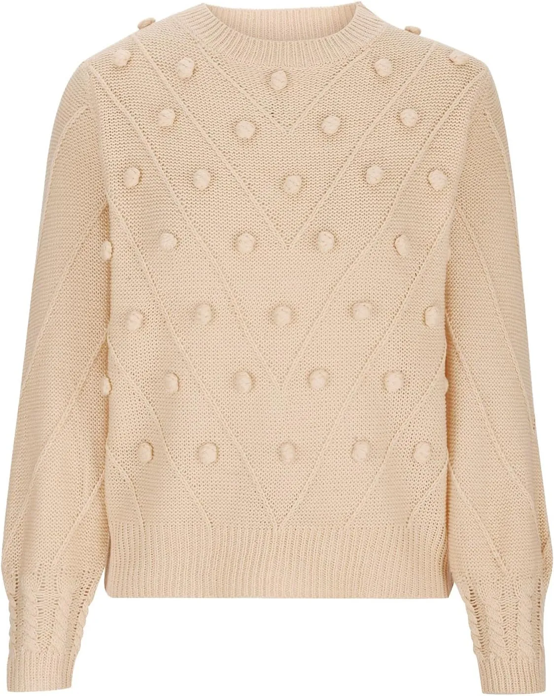 Womens 2023 Fall Trendy Sweaters Fashion Hairball Round-Neck Sweater Lantern Sleeves Knitted Pullovers Tops