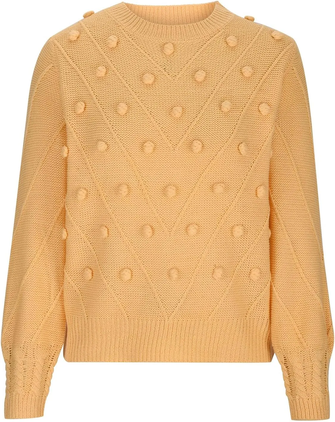 Womens 2023 Fall Trendy Sweaters Fashion Hairball Round-Neck Sweater Lantern Sleeves Knitted Pullovers Tops