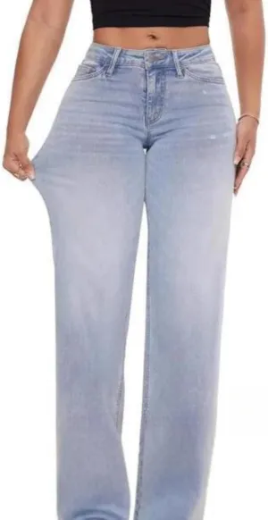 Womens Baggy Jeans Wide Leg Jeans High Waisted Stretchy Tummy Control Denim Distressed Pants with Pockets